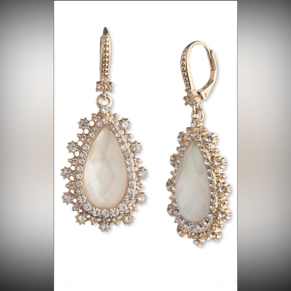 MARCHESA Gold-Tone Pavé & Pear-Shape Crystal Drop Earrings